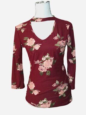 womans medium maroon bodycon floral top